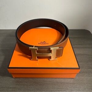 Hermes Tan Belt with Gold H Buckle